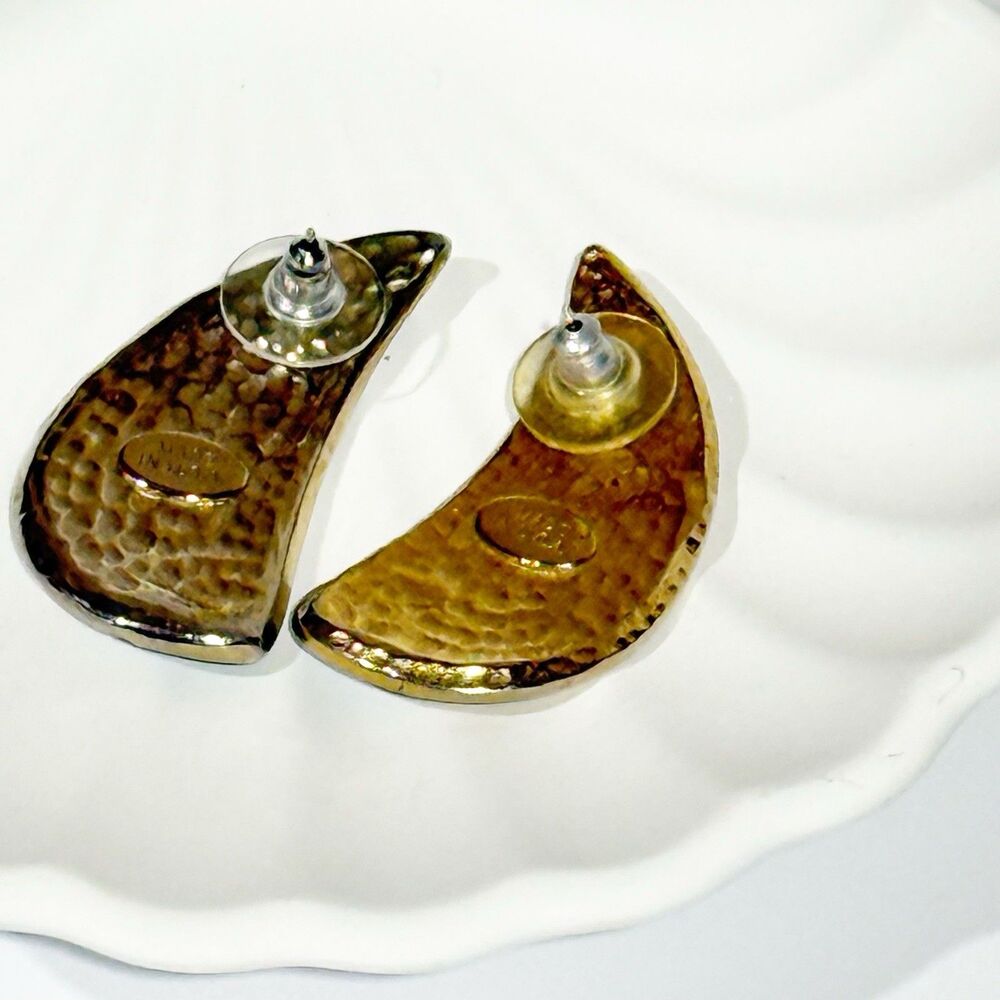 Vintage Enamel Teardrop Earrings Gold Tone Purple Green Blue Abstract Art - Picture 5 of 16